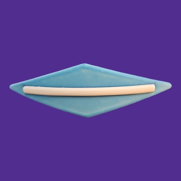 Vintage Accessories - Vintage Atomic Mod Made in Taiwan Wood Turquoise Color Barrette